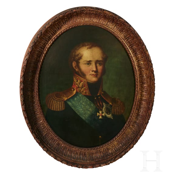 Zar Alexander I. von Russland - ovales &Ouml;lportrait mit Darstellung des jungen Zaren um 1820/30