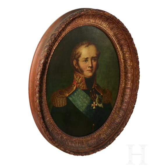 Zar Alexander I. von Russland - ovales &Ouml;lportrait mit Darstellung des jungen Zaren um 1820/30