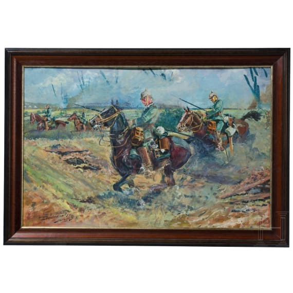 Gem&auml;lde &bdquo;Patrouille der J&auml;ger zu Pferde", 1914