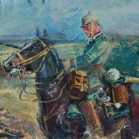 Gem&auml;lde &bdquo;Patrouille der J&auml;ger zu Pferde", 1914