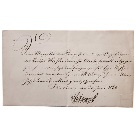 Otto F&uuml;rst von Bismarck (1815 - 1898) - eigenh&auml;ndig signiertes Schreiben an den B&uuml;rgermeister von Herford 1866