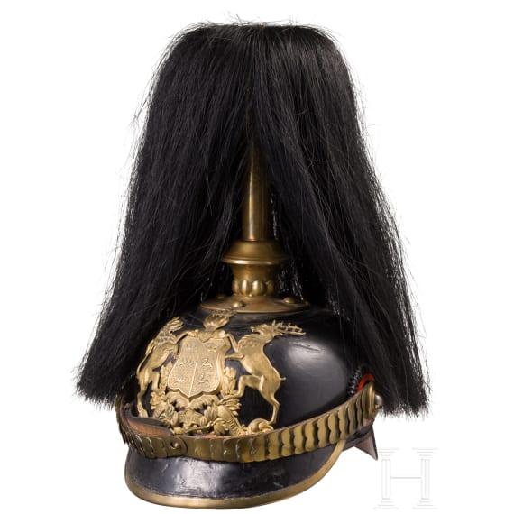 Helm f&uuml;r Mannschaften der w&uuml;rttembergischen Armee mit Paradebusch, um 1900