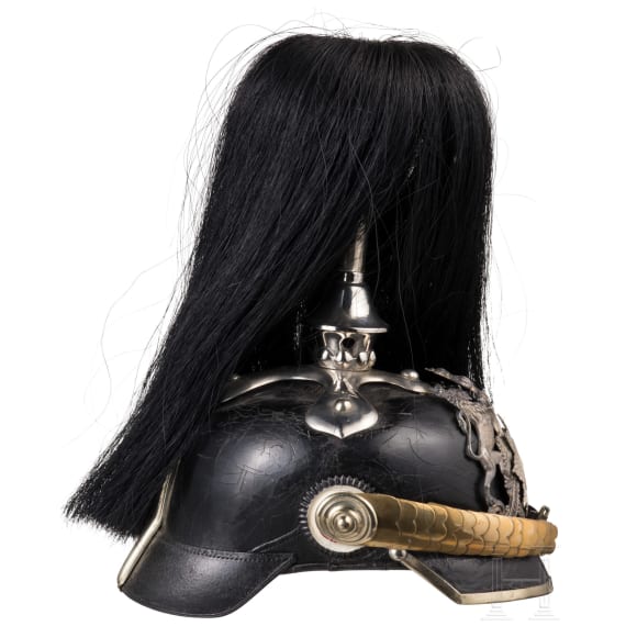 Helm f&uuml;r Mannschaften im Dragoner-Regiment K&ouml;nig (2. W&uuml;rttembergisches) Nr. 26 mit Paradebusch