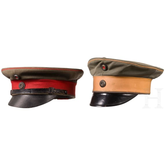 Two field-grey visor caps for officers, circa 1914