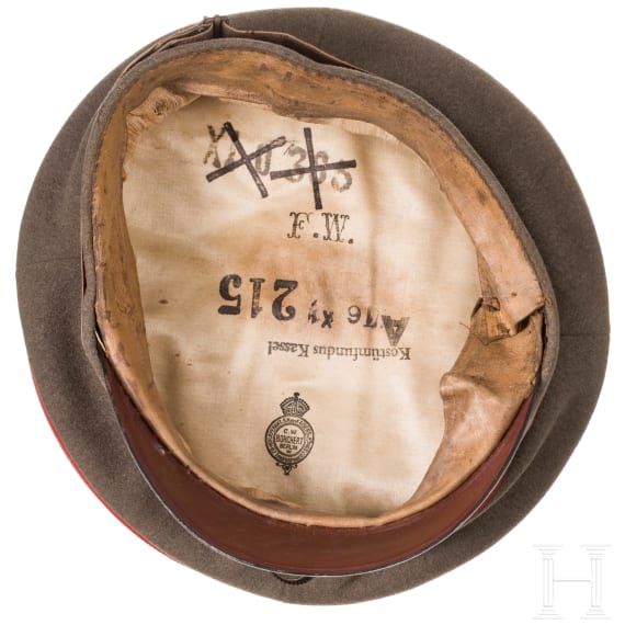 A field-grey visor cap for officers of the Prussian army with camouflage ribbon