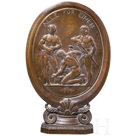 Hugo Kaufmann (1868&ndash;1919) &ndash; gro&szlig;e Bronzeplakette auf den Kriegsausbruch 1914