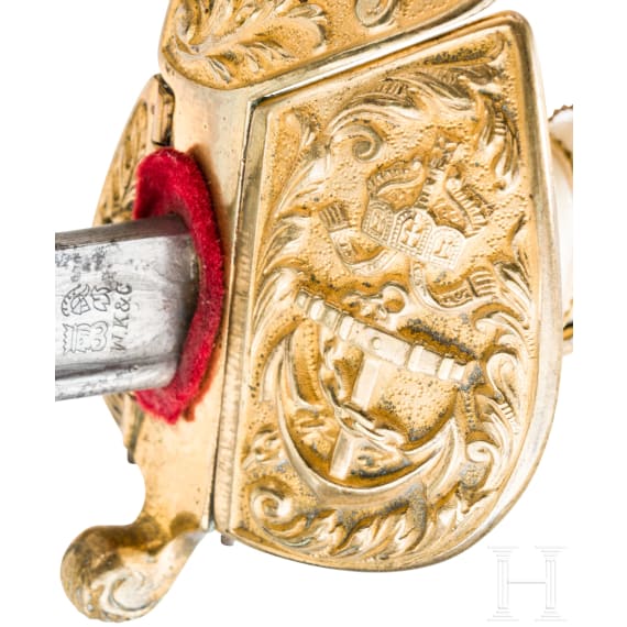 S&auml;bel f&uuml;r Offiziere der Kaiserlichen Marine mit Damastklinge, um 1900
