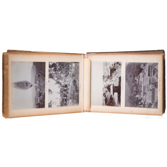 Fotoalbum u. Seidenstickbild des Marineinfanteristen Linsen, 3. Seebatl. Tsingtau, MG-Abt. des Ostasiat. Marine-Detachement Tsingtau/Peking, 1909-12