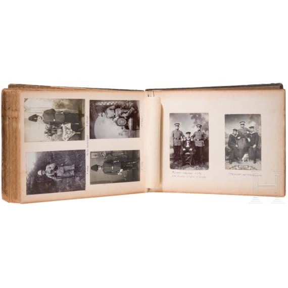 Fotoalbum u. Seidenstickbild des Marineinfanteristen Linsen, 3. Seebatl. Tsingtau, MG-Abt. des Ostasiat. Marine-Detachement Tsingtau/Peking, 1909-12
