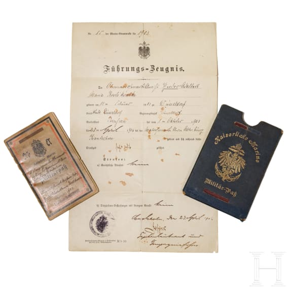 A large silk China-embroidery picture, military service record, and certificate belonging to artilleryman Theodor Krolikowski, 1903&ndash;1906