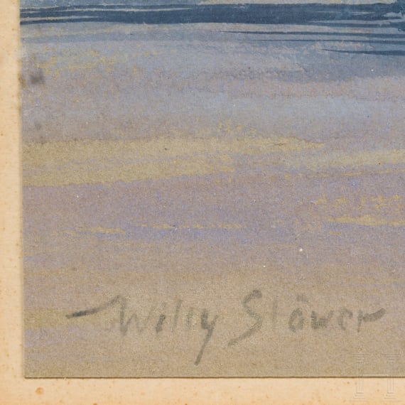 Willy St&ouml;wer (1864 - 1931) - Gouache mit Hafenansicht von Stralsund