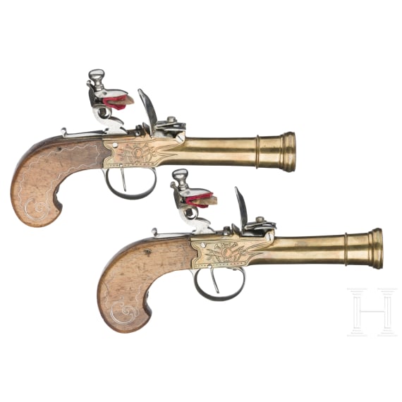 A pair of French flintlock blunderbuss pistols, circa 1760
