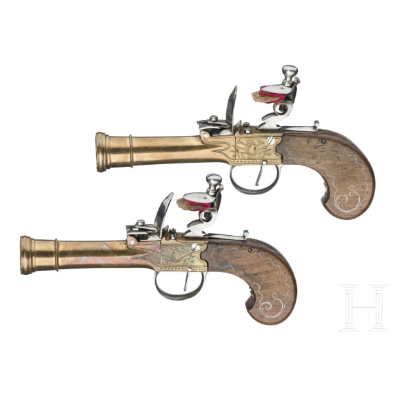 A pair of French flintlock blunderbuss pistols, circa 1760