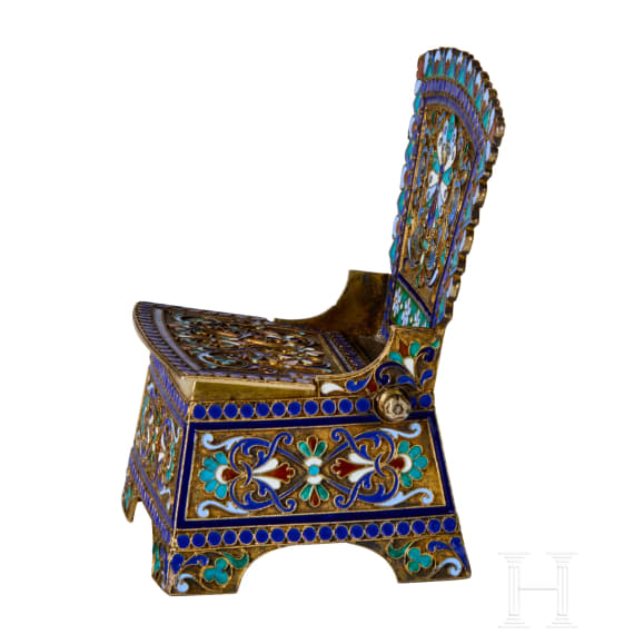 A silver-gilt and cloisonn&eacute; enamel salt chair, Russia, Moscow, Ivan Saltykov, 1889