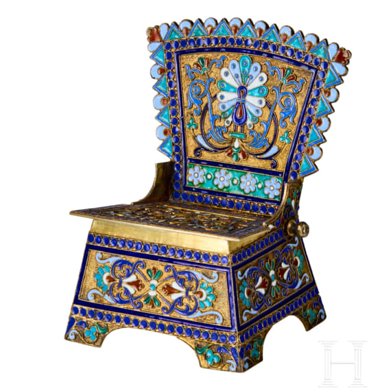 A silver-gilt and cloisonn&eacute; enamel salt chair, Russia, Moscow, Ivan Saltykov, 1889