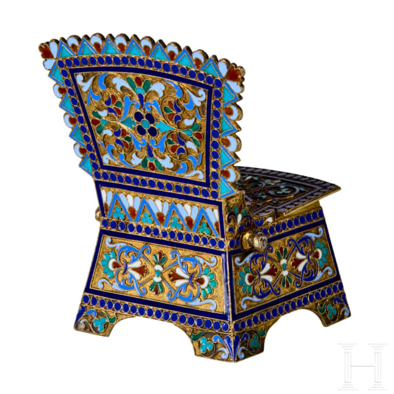 A silver-gilt and cloisonn&eacute; enamel salt chair, Russia, Moscow, Ivan Saltykov, 1889