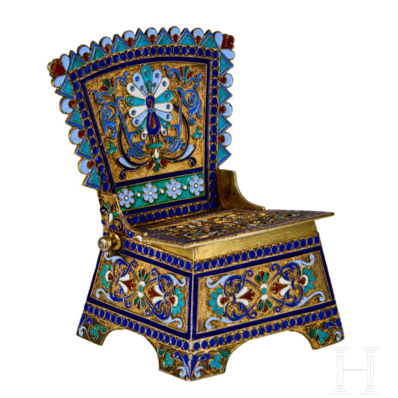 A silver-gilt and cloisonn&eacute; enamel salt chair, Russia, Moscow, Ivan Saltykov, 1889