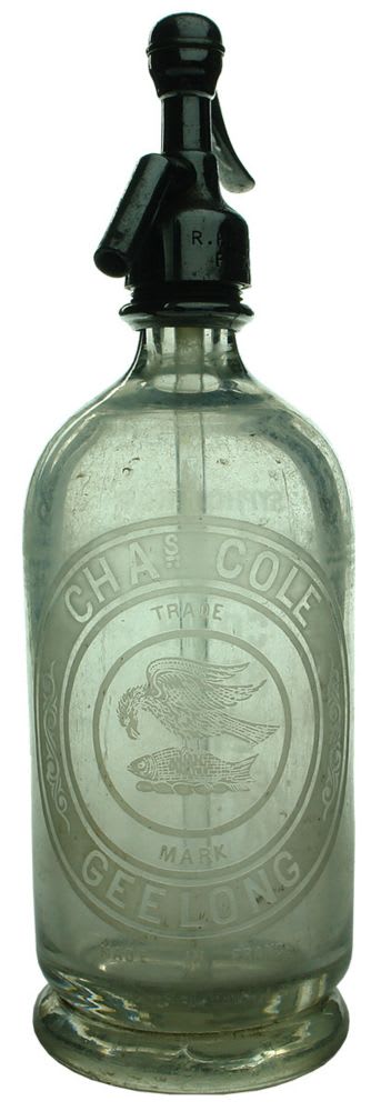 Soda Syphon. Clear. 30 oz. Chas Cole, Geelong.