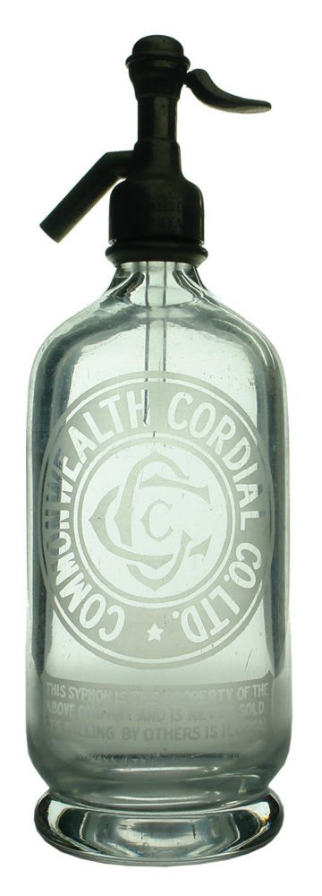 Soda Syphon. Clear. 30 oz. Commonwealth Cordial Co., Queanbeyan.