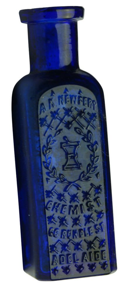 Poison. Chemist. Newbery, Adelaide. Cobalt Blue. 1 oz.