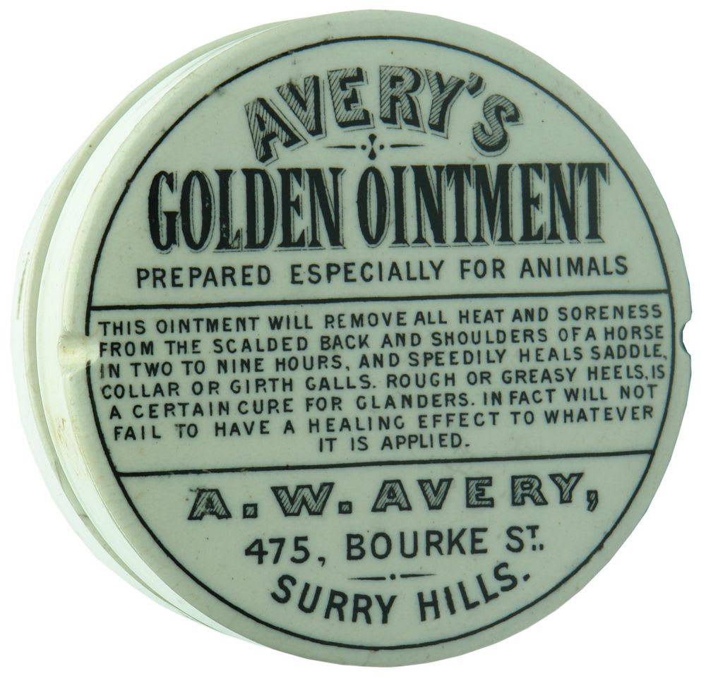 Avery's Golden Ointment, Surry Hills Black and White Pot Lid.