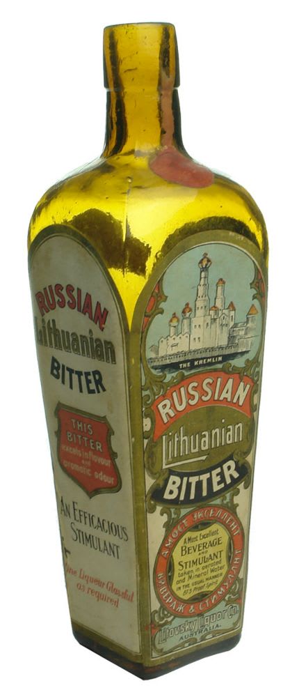 Spirits. Bitters. Amber. 20 oz. Russian Lithuanian Bitter Labelled.