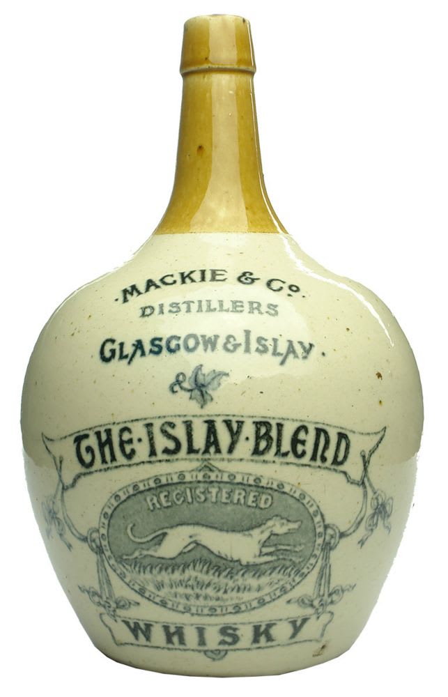 Whisky Jug. Large size. Mackie & Co., Distillers Glasgow & Islay. Greyhound.