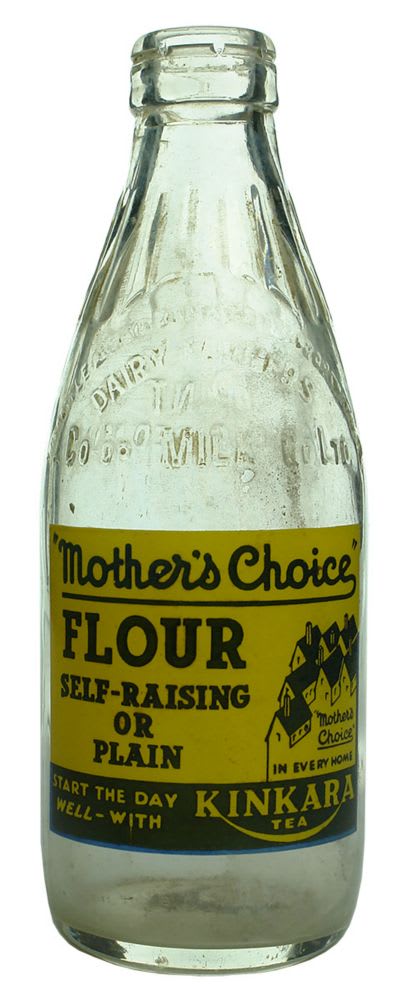 Ceramic Label Milk. Mothers Choice Flour and Kinkara Tea advertising.