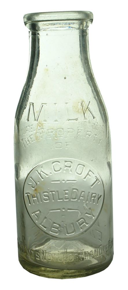 Milk Bottle. Croft, Thistle Dairy, Albury. Basemark 329. Pint.