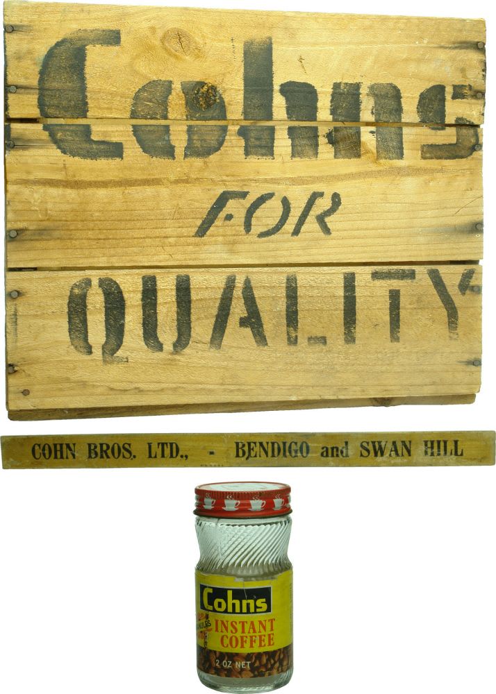 Miscellaneous. Cohn Bros. Box, Ruler and labelled coffee jar. All Cohns Bendigo.