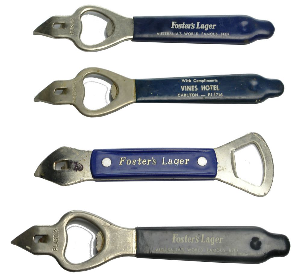 Four Advertising Bottle Openers. Foster's Lager.