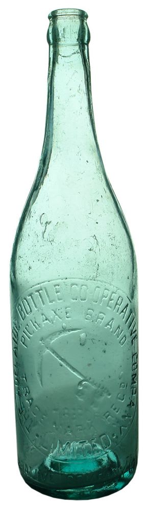 Crown Seal Beer. Aqua. 26 oz. Pickaxe. Adelaide Bottle Co.