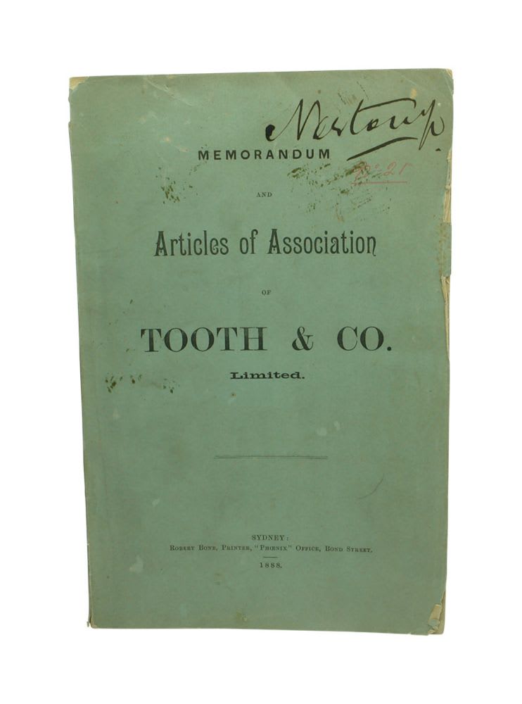 Booklet. Memorandum and Articles of Association of Tooth & Co. Limited. Sydney, 