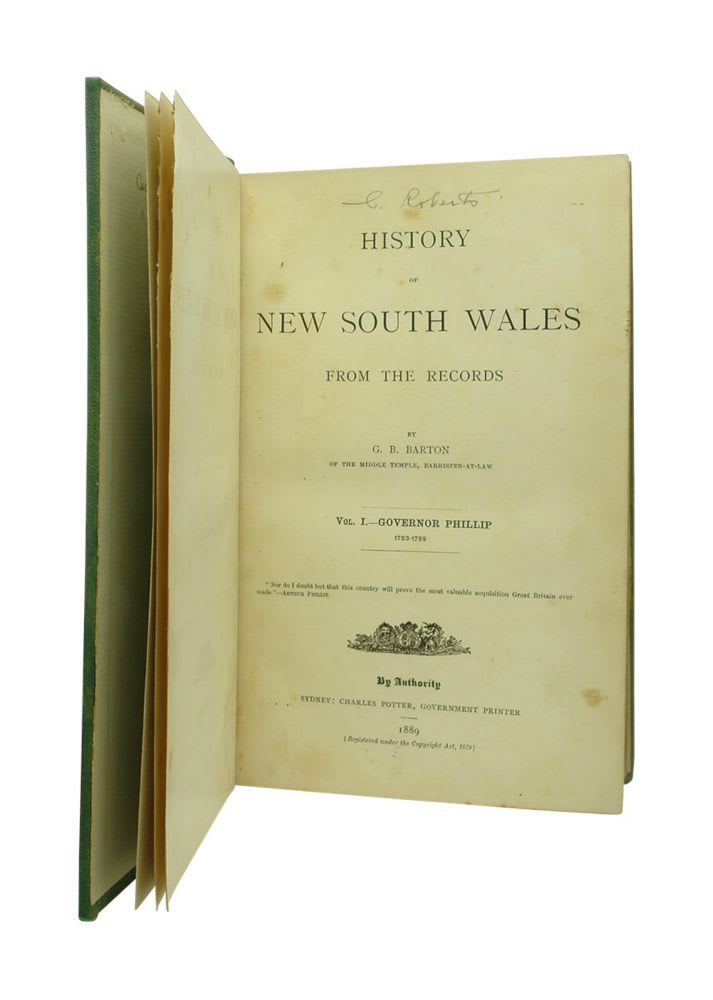 Book. History of New South Wales from the Records. G. B. Barton