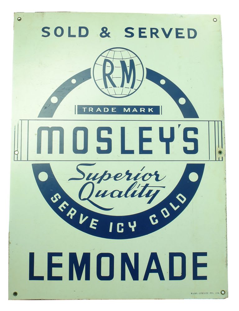 Advertising Tin Sign. Mosley's Lemonade Melbourne.