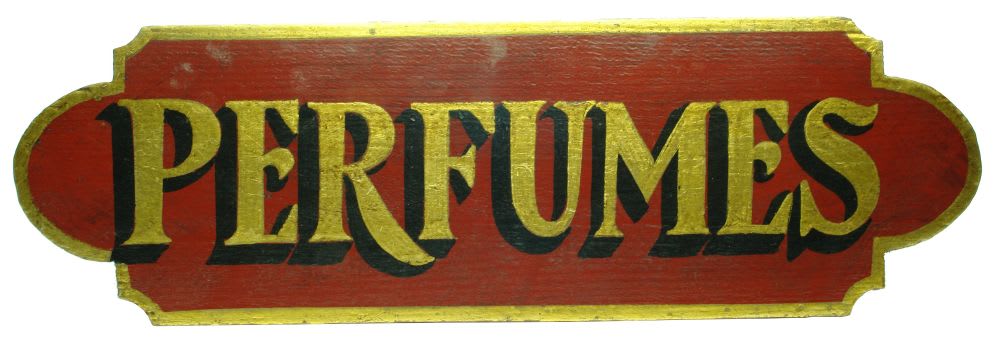 Wooden Painted Sign. Perfumes.