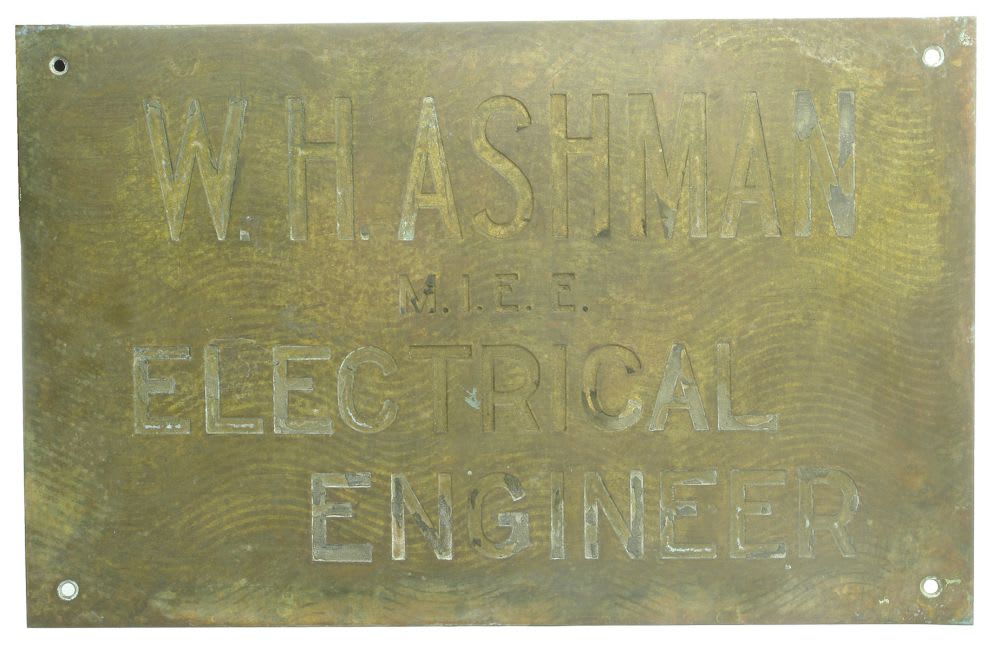 Brass Plaque. Ashman, Electrical Engineer.