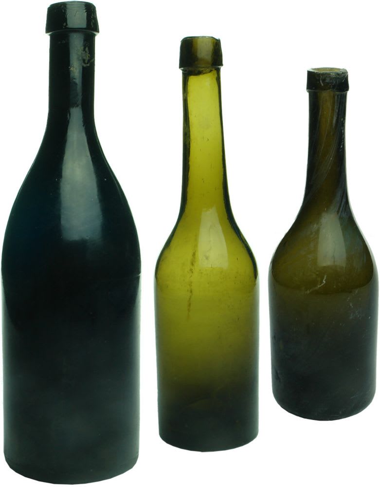 Three Black Glass Bottles. Machens and Cod Liver Oil