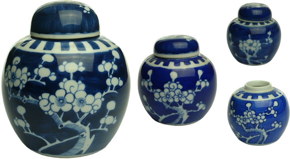 Four Blue & White glazed ginger jars