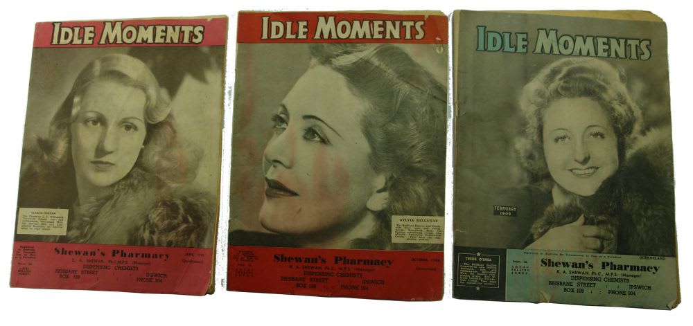 Three magazines. Idle Moments. From Shewan's Pharmacy, Ipswich.