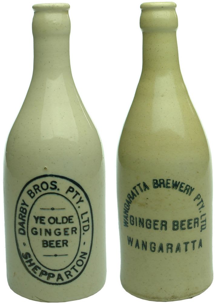 Pair of Crown seal Ginger Beers. Darby Bros., Shepparton & Wangaratta Brewery.