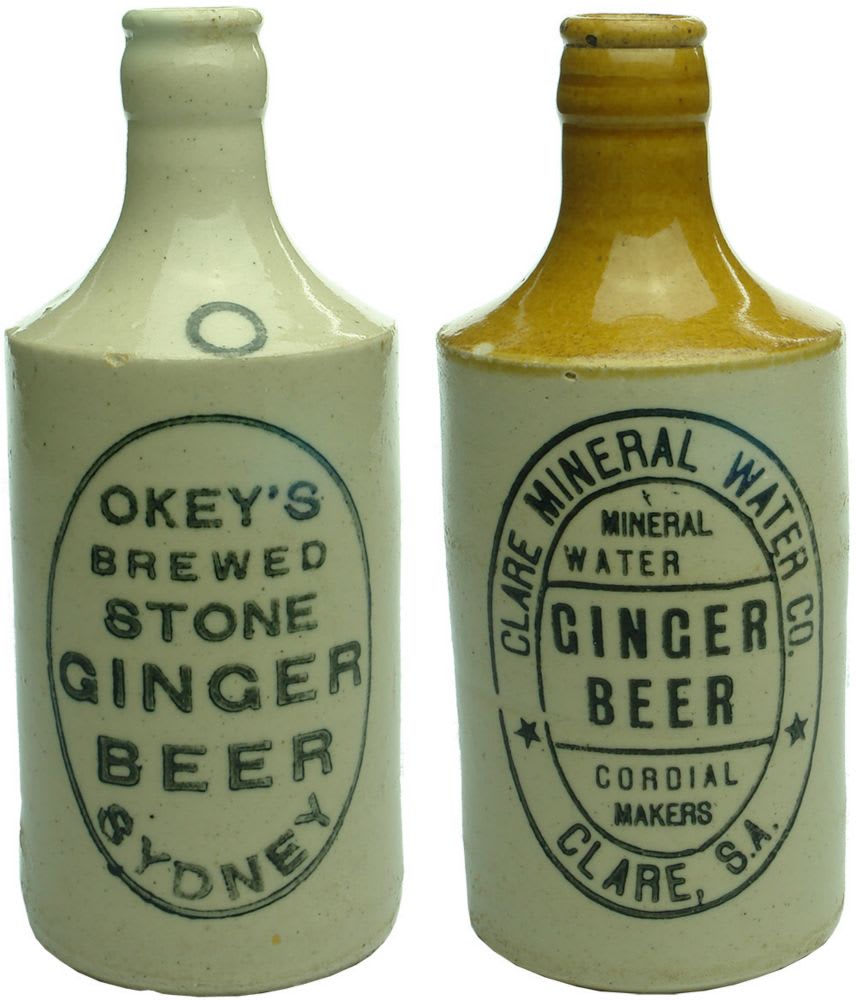 Pair of Ginger Beers. Okey's, Sydney and Clare Mineral Water Co.