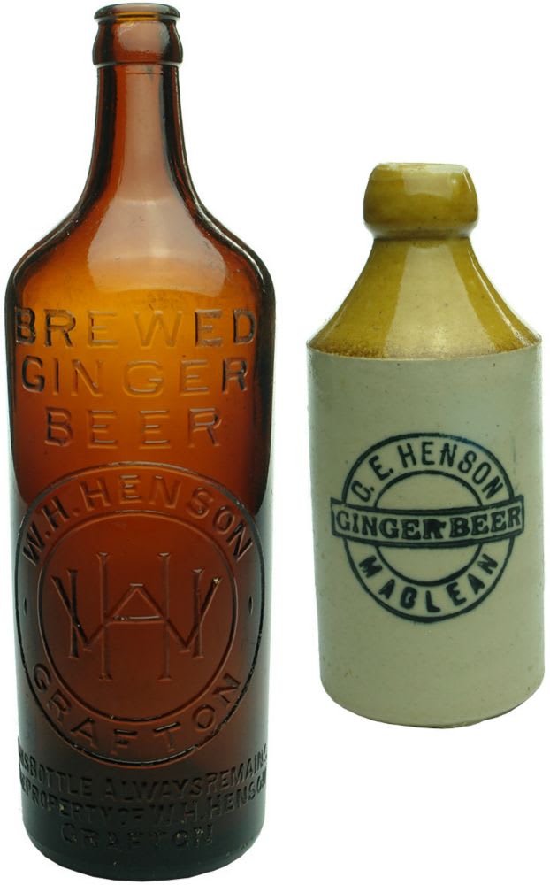 Pair of Henson Ginger Beers. Glass & Stoneware.