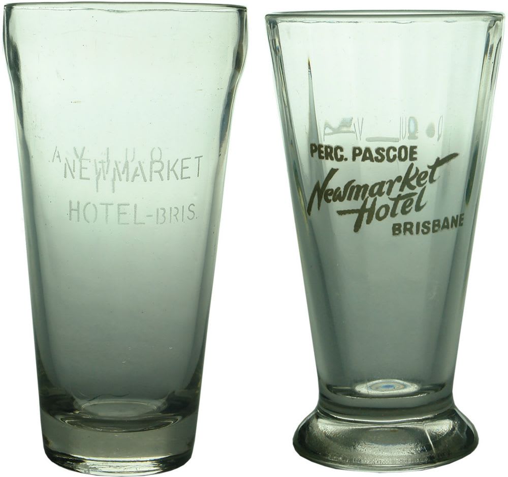 Pair of Hotel Glasses. Newmarket Hotel, Brisbane.