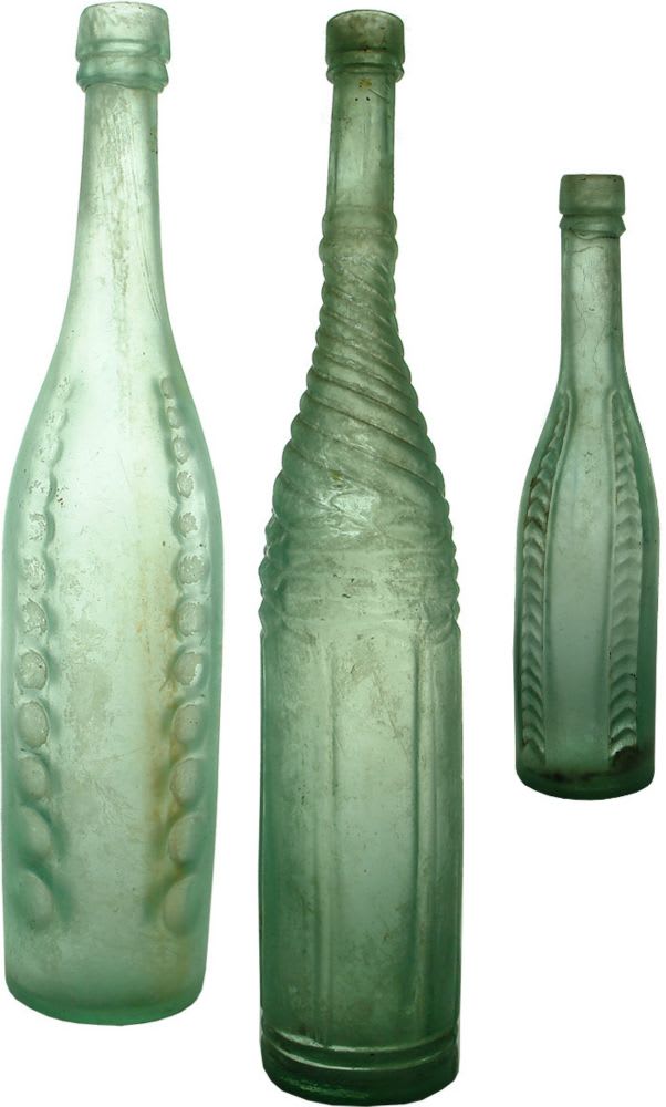 Three goldfields bottles. Vinegar, Salad Oils.