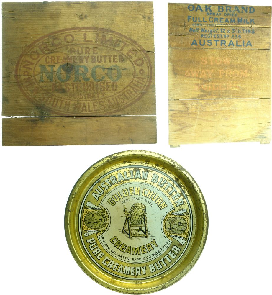 Pair of Dairy Box Ends and a Butter advertising Tray.