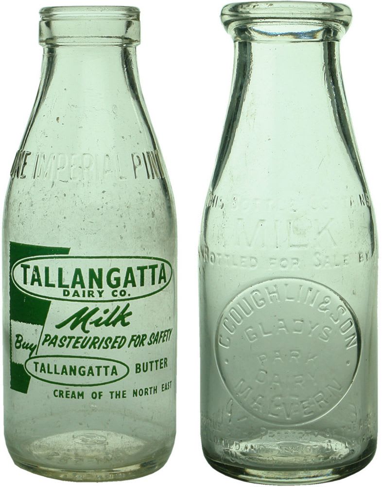 Pair of Milk Bottles. Tallangatta & Coughlin, Malvern.