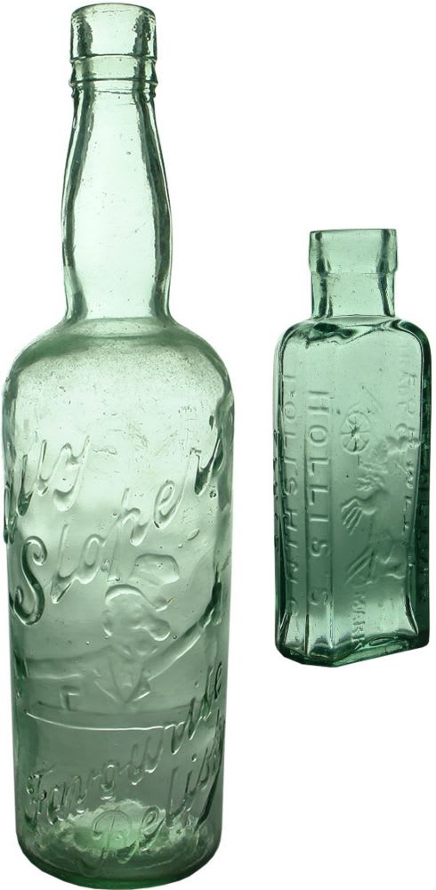 Pair of UK Bottles. Ally Slopers Relish and Hollis's Polishing Fluid.