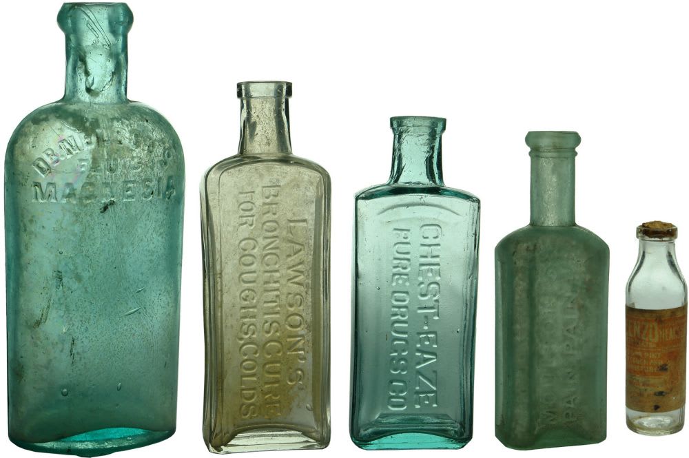 Five Australian Cure/Medicine Bottles