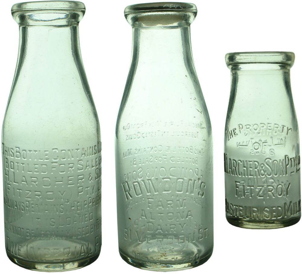 Three Milk Bottles. Larcher & Rowdon's